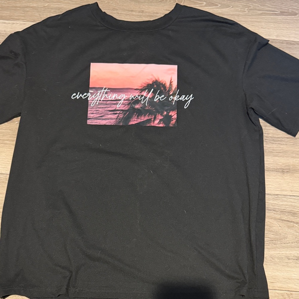 SHEIN Black Tee with Pink Graphic